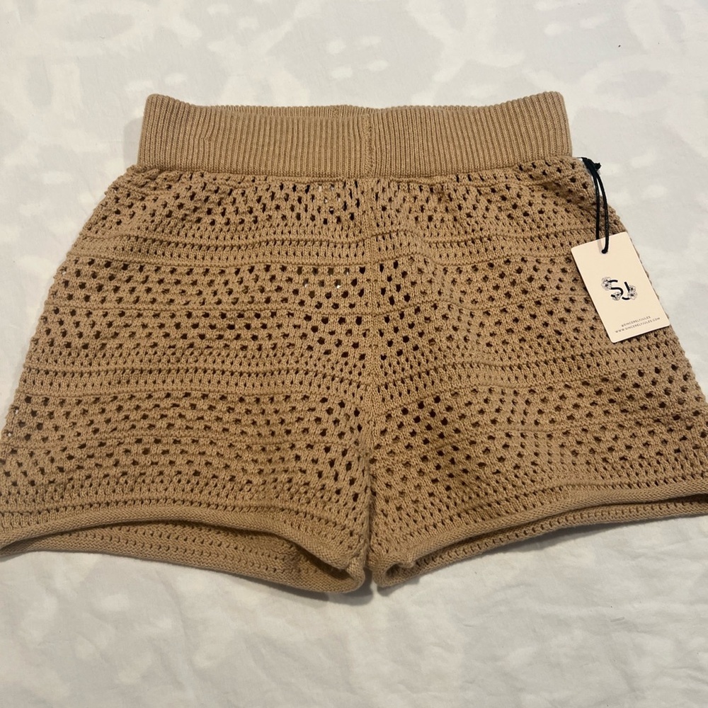 Sincerely Jules Tan High Waist Crochet Shorts